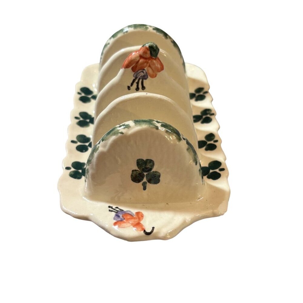 Handcrafted Bunratty Castle Ireland Ceramic Toast Rack W/ Floral Shamrock Design